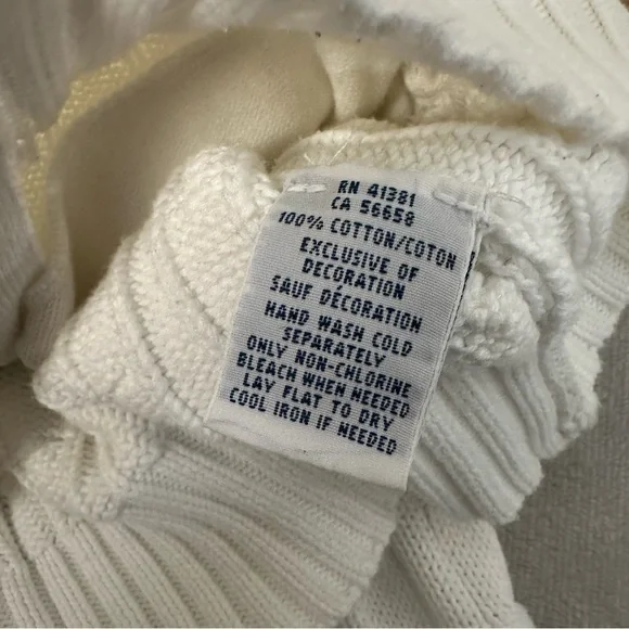 Vtg Ralph Lauren Cable Knit Full Zip Hoodie Sweater Womens XL White Preppy READ - Picture 11 of 13